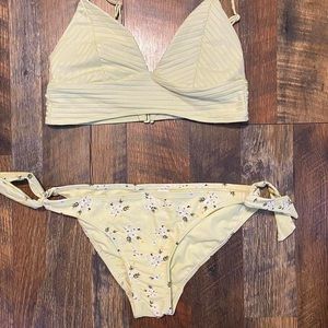 Super cute yellow with flower print two piece bathing suit